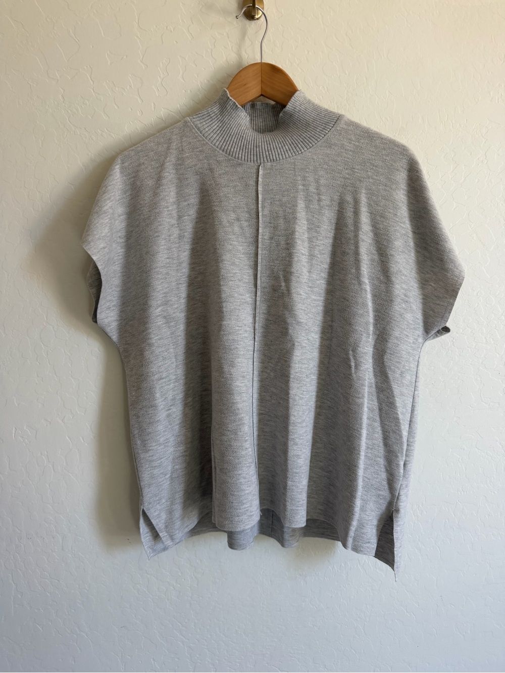 Splendid Gray Mock Neck Short Sleeve Boxy Knit Top Oversized Tee XL